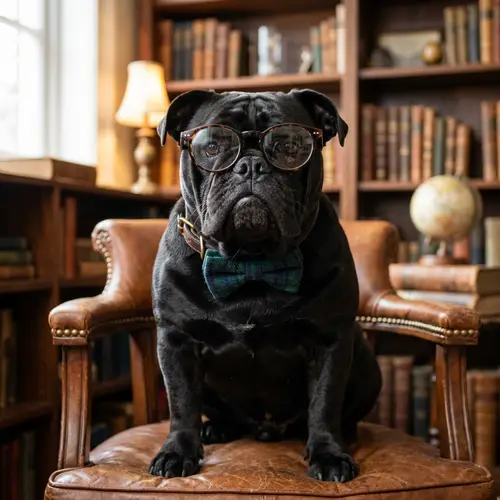 Black Bulldog with Glasses - Cute Pet for Sale