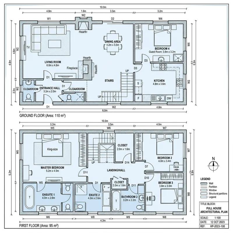 Full House Blueprint with Room Divisions and Key Elements