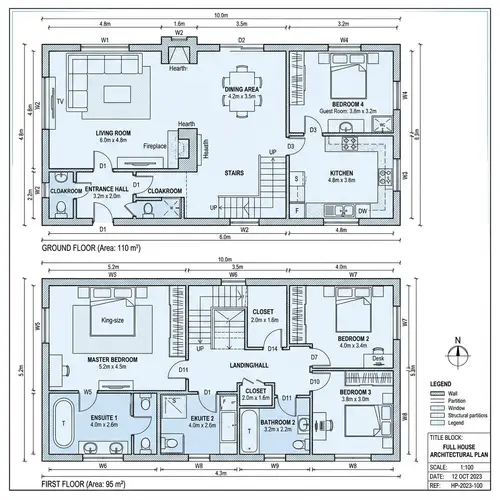 Comprehensive House Blueprint with Room Divisions and Essential Elements
