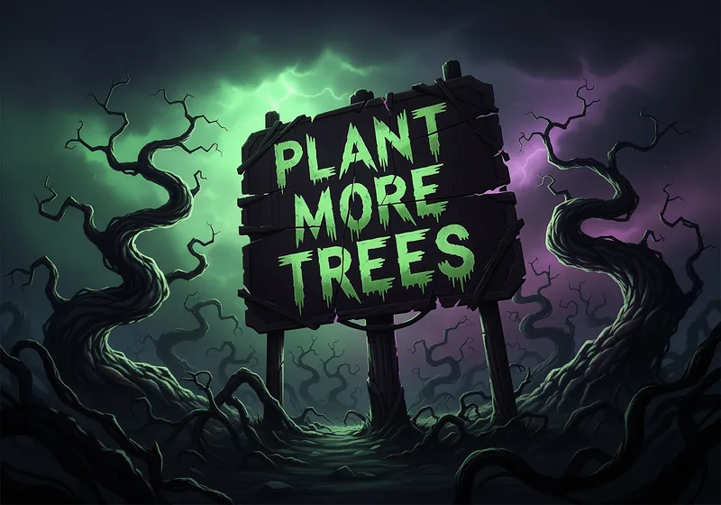 Ominous 'Plant More Trees' Sign Art