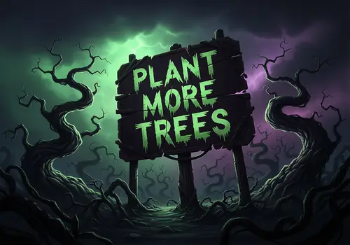 Ominous 'Plant More Trees' Sign Art