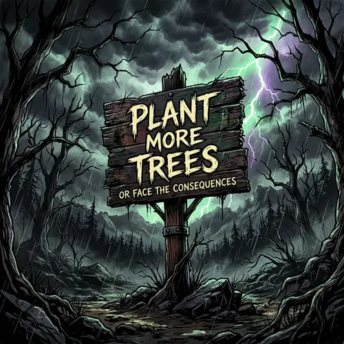Ominous 'Plant More Trees' Sign Art