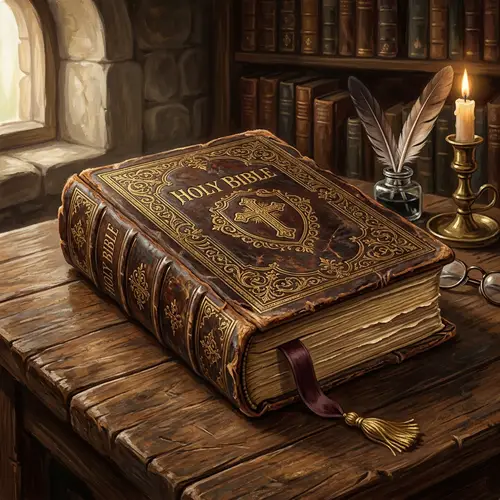 Ancient Embossed Bible Illustration | Reverence & Sanctity