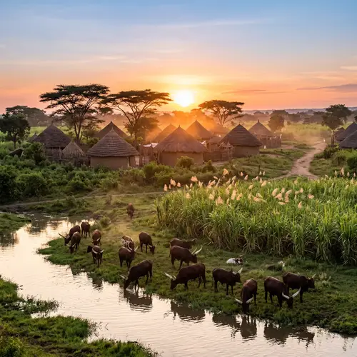 Sunrise Over an African Village: Rustic Beauty