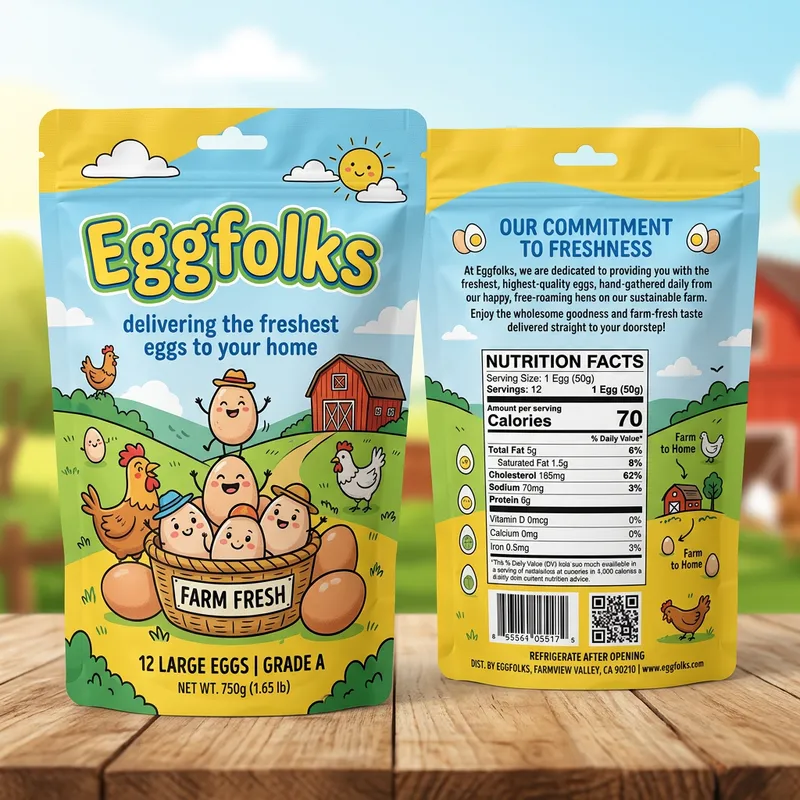 Eggfolks Pillow Pouch Packaging Design | Farm Fresh Eggs