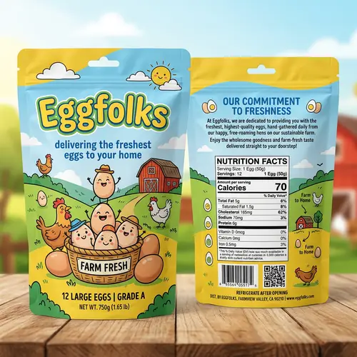 Eggfolks Pillow Pouch Packaging Design | Fresh Eggs Delivery