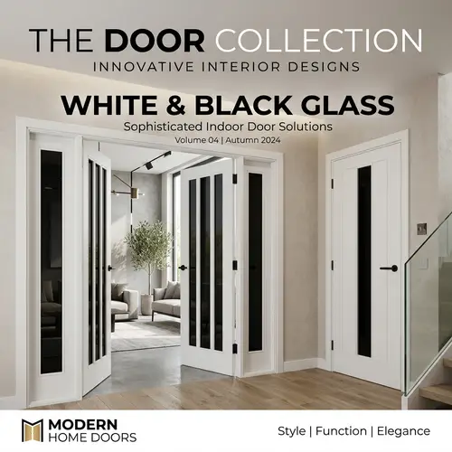 Modern White Indoor Doors with Black Glass