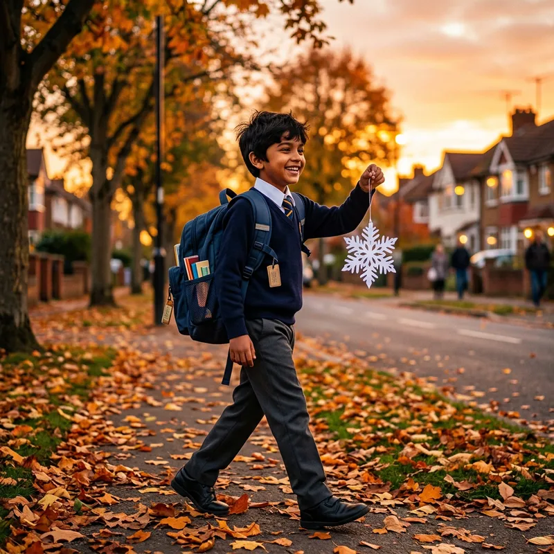 Young Boy Heading Home from School | Holiday Season Joy