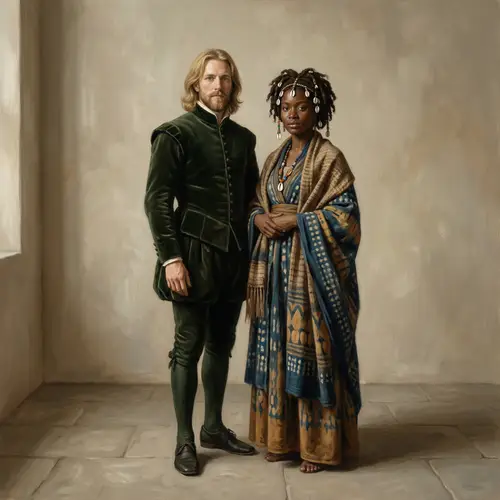 Northern European Man & West African Woman Renaissance Painting
