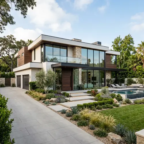 Modern Luxury Home Exterior with Elegant Landscaping