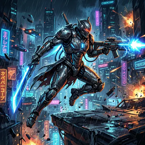 Futuristic Robot Warrior in Action | Sci-Fi Art