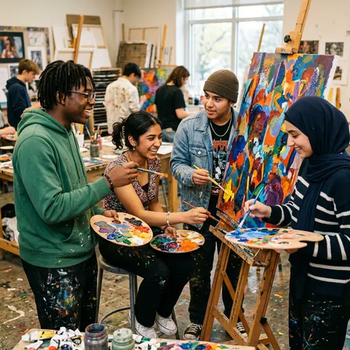 Diverse High School Students Creating Abstract Art | School Name