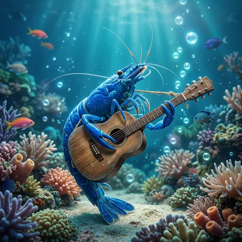 Vibrant Blue Shrimp Serenading Underwater Concert