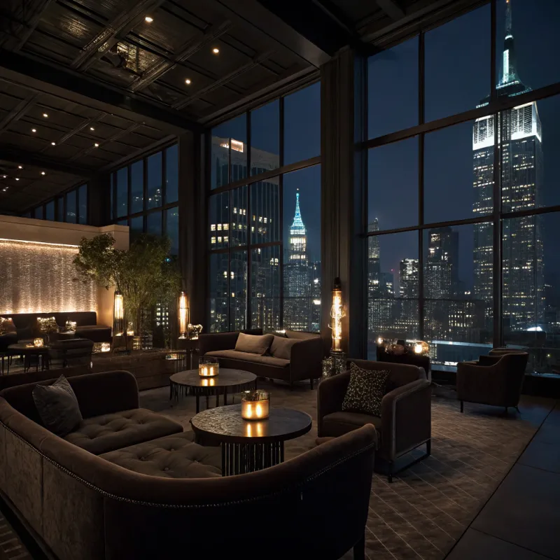 Chic NYC Lounge: Nighttime Ambience & Views