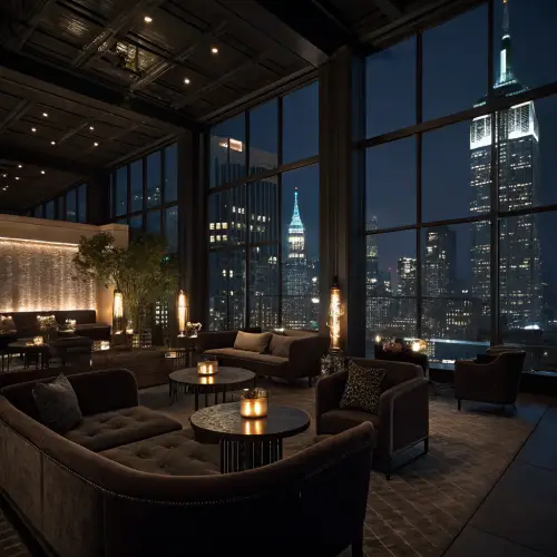Chic NYC Lounge: Nighttime Ambience & Views