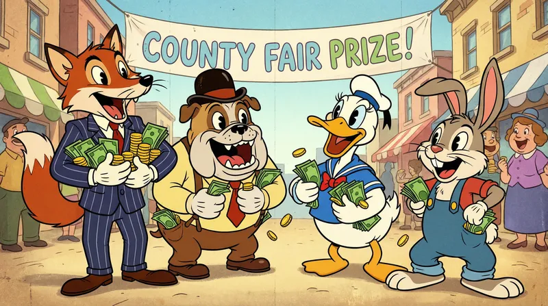 1940s Cartoon Scene with Whimsical Animal Characters