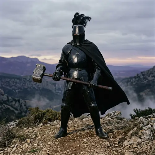 Black Armored Knight with Hammer - Fearless Warrior Image