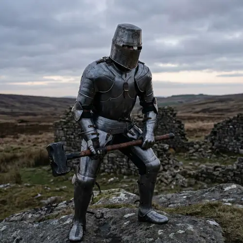 Valiant Black Armor Knight with Two-Handed Hammer | Medieval Art