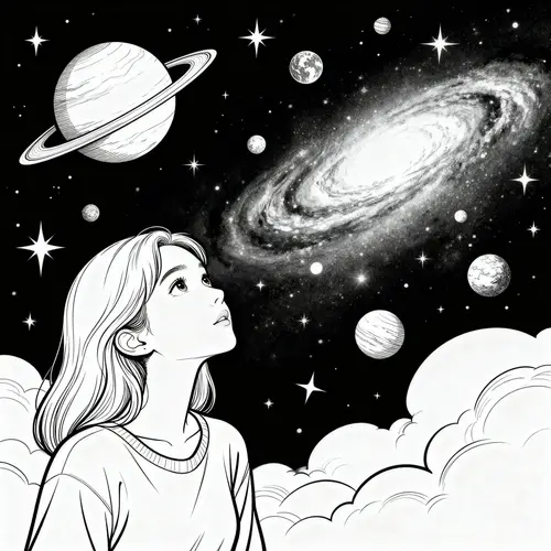 Dreamy Woman Gazing at the Universe Coloring Page
