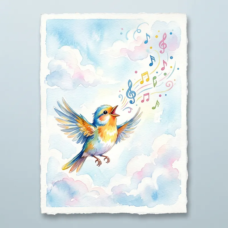 Cheerful Bird Singing Watercolor Painting