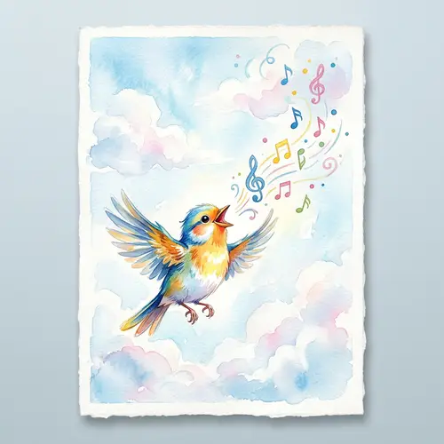 Cheerful Bird Singing Watercolor Painting