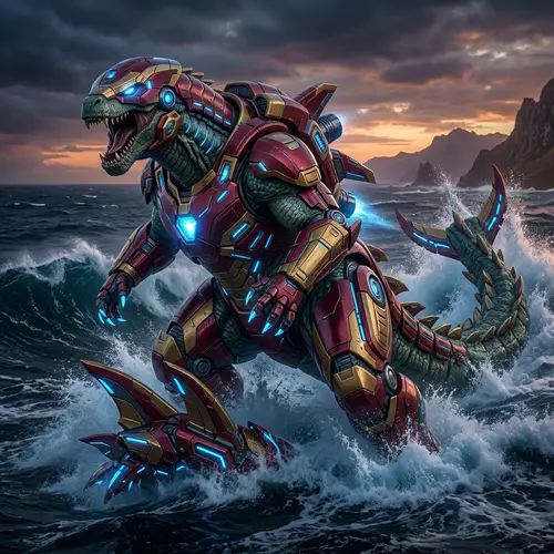Godzilla in Iron Man Suit: Epic Fusion of Monster & Tech