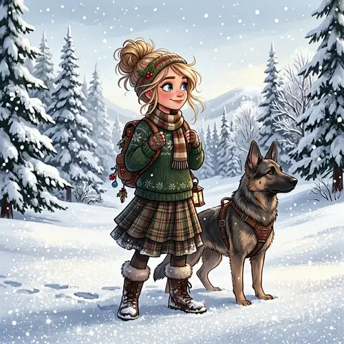 Folklore Creature with German Shepherd in Snowy Field