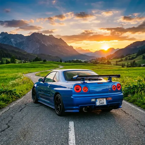 Mesmerizing Back View of Blue Sports Car in Nature | Sunset Glow