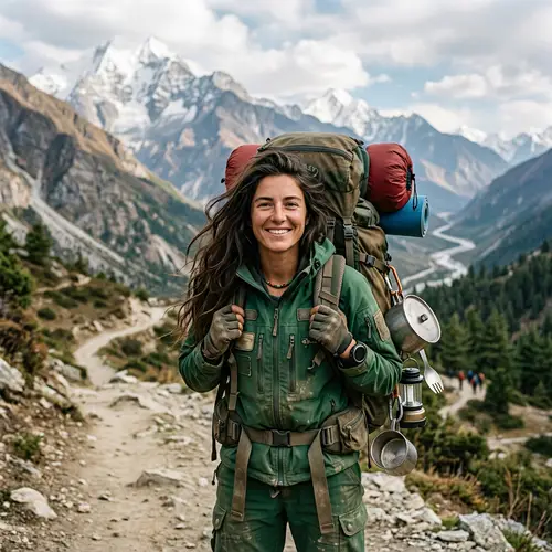 Adventurous 26-Year-Old Traveler in Expedition Suit