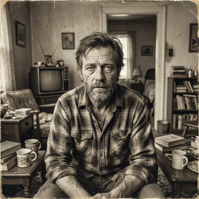 Raw Realism: Portrait of an Unkempt Middle-Aged Man