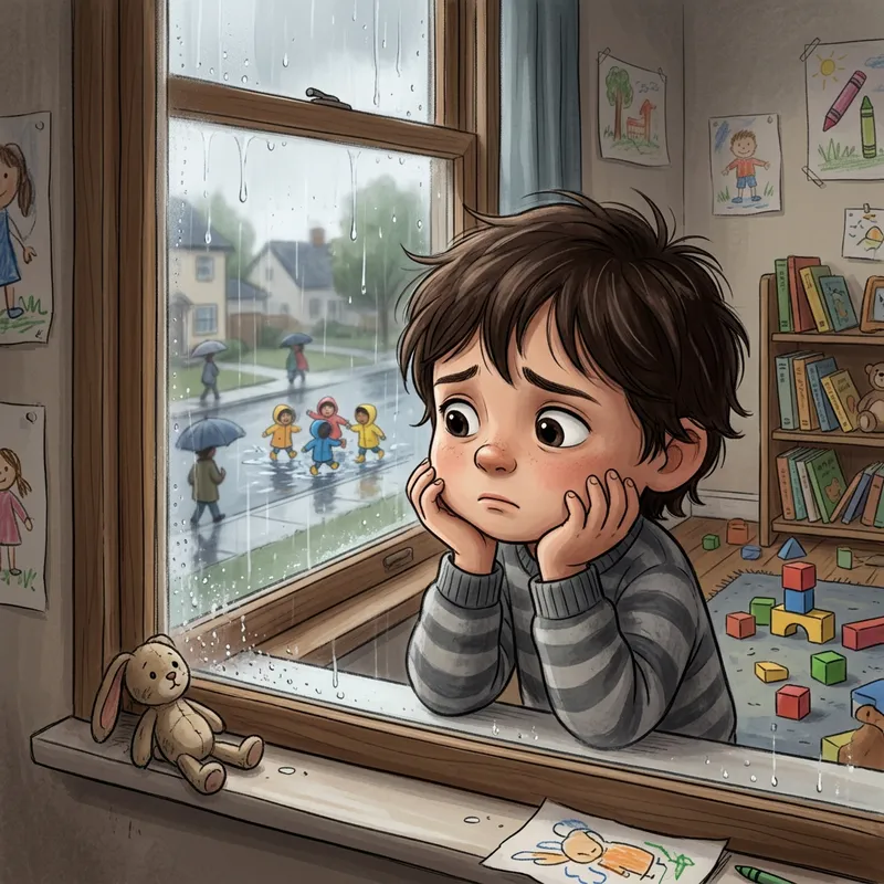 Melancholic Child Looking Out Window Cartoon