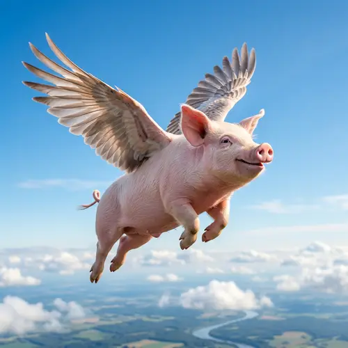 Graceful Winged Pig Soaring High in the Sky