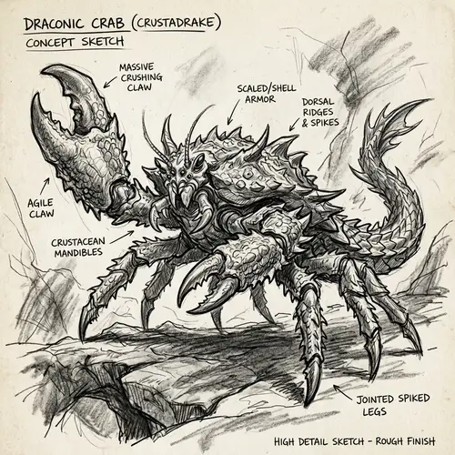 Fantastical Draconic Crab Concept Art Sketch