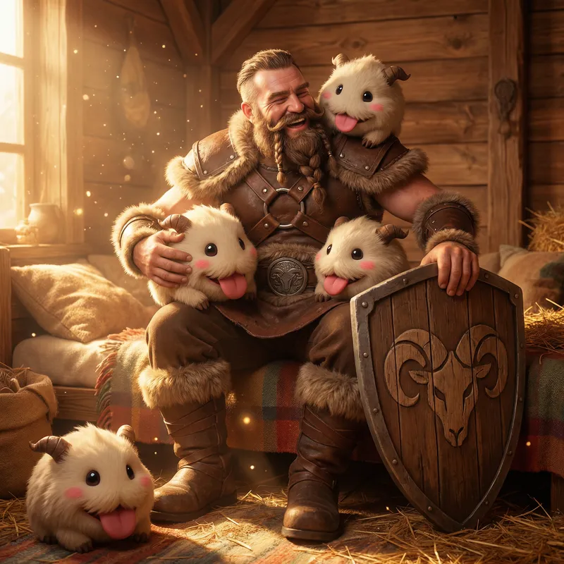 Braum Fantasy Barbarian Hero with Playful Poros | League of Legends Braum Fantasy Barbarian Hero with Playful Poros | League of Legends