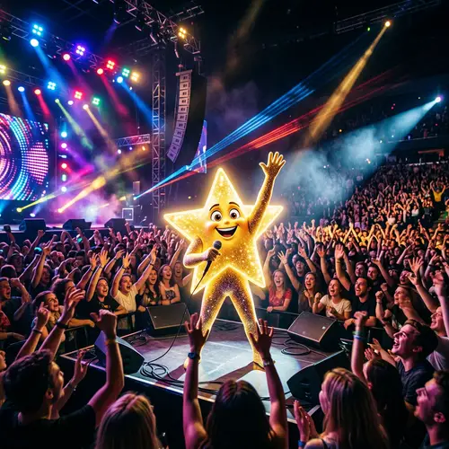 Stunning Concert Star with Raised Hand and Eyes