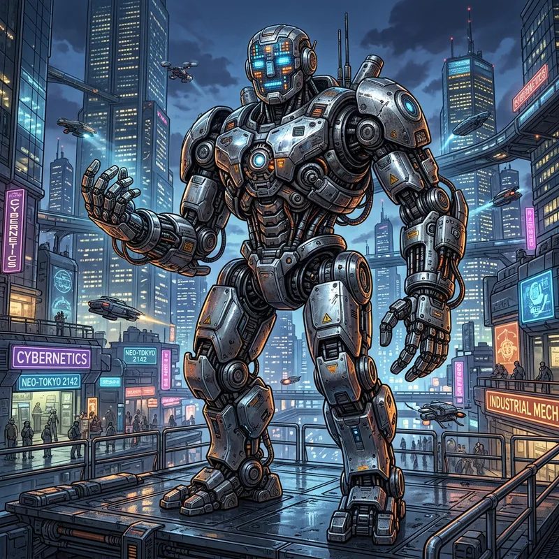 Futuristic Robot Illustration: Mechanized Marvel