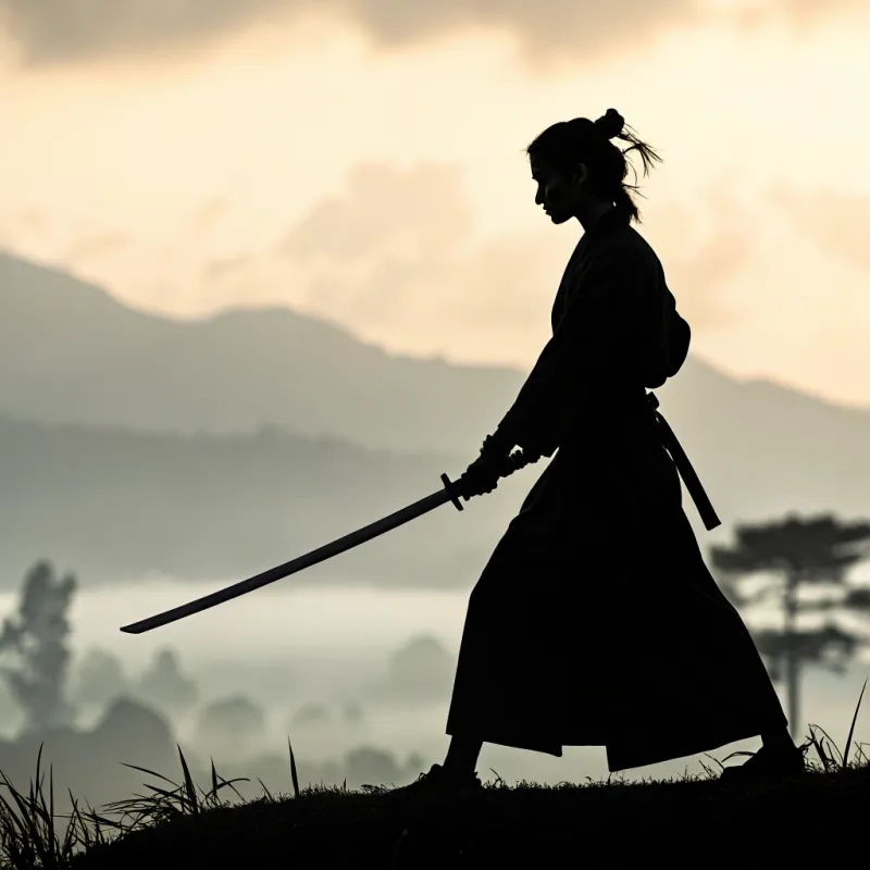 Traditional Costumed Woman with Sword Silhouette