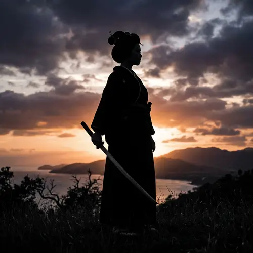 Traditional Costumed Woman with Sword Silhouette