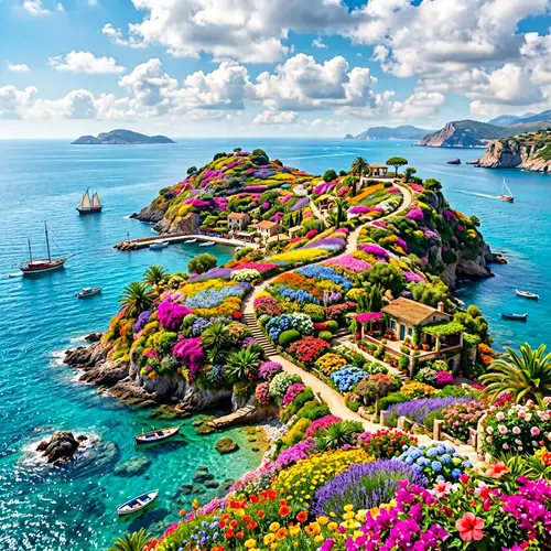 Colorful Flower Island Landscape