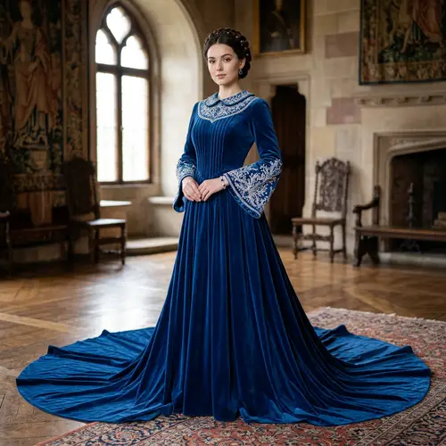 Blue Velvet Dress with Sapphire Crystals | Exquisite Design