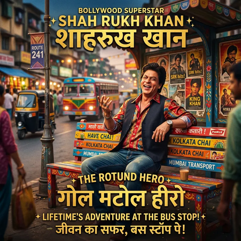 Shah Rukh Khan Bollywood Star on Colorful Bench | Film-Inspired 4K