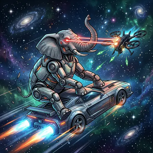 Biomechanical Elephant Cyborg in Interspace Adventure