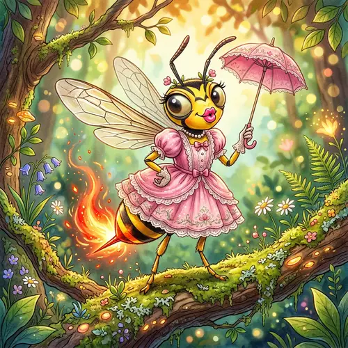 Unique Thermal Sting Wasp in Frilly Pink Dress