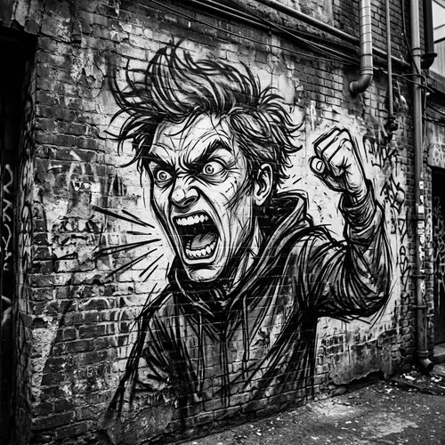 Black and White Graffiti of an Angry Person