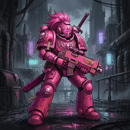 Anime Waifu Warrior in Future Grimdark Aesthetics