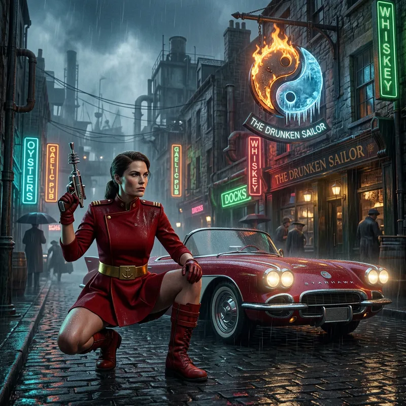 Futuristic 1950s Female Space Captain in Cyberpunk Style