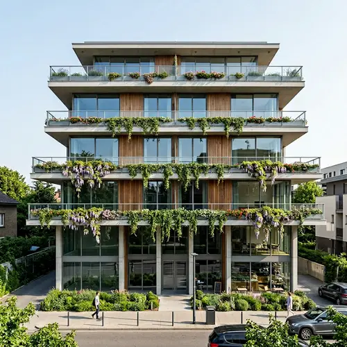 4-Story Modern Building with Garden Balconies