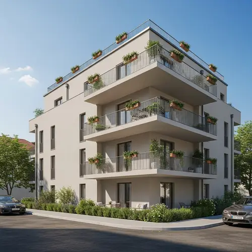4-Story Modern Building with Garden Balconies