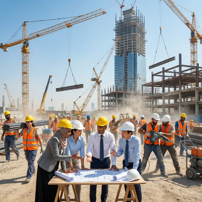Dynamic Construction Site: Workers and Progress