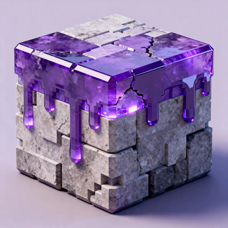 Hyper-Realistic Amethyst Voxel Cube 3D Render